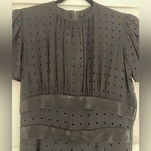 Late 1930s early 1940s true vintage black rayon eyelet dress puff sleeves